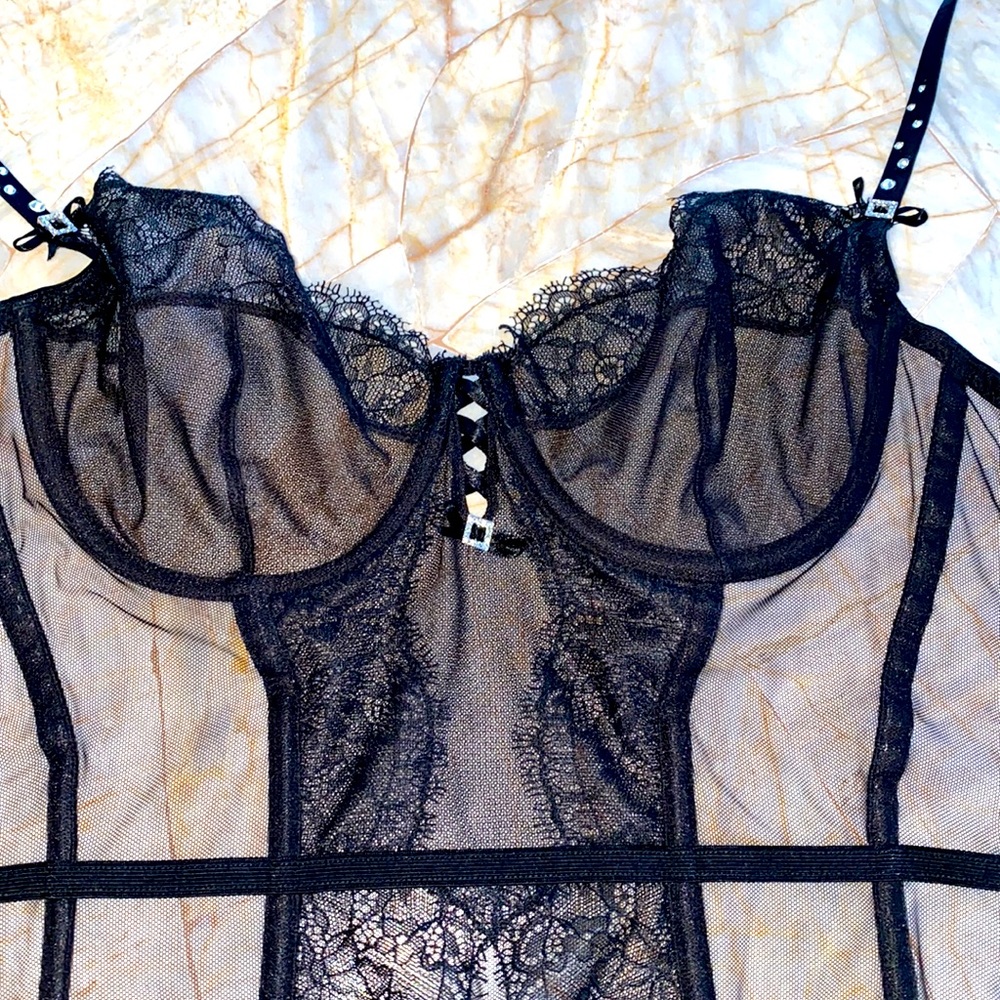 Victoria's Secret Corset Garter Slip Lace 34D Black - Picture 6 of 12